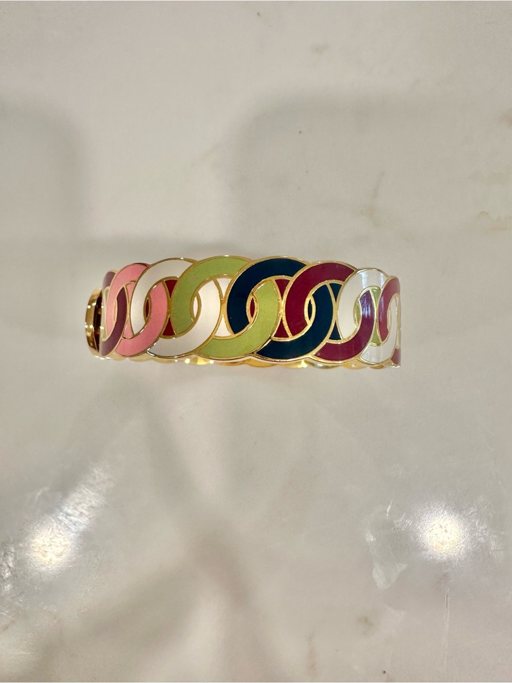 Coach Gold-Tone Multicolor Enamel Link Bracelet - Pink, Green, Black, White - Picture 2 of 4